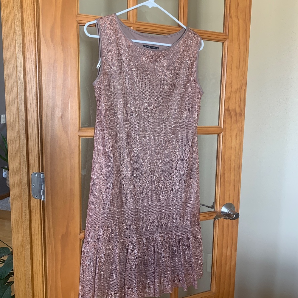 Shimmery light copper dropped waist women’s dress. Size 8